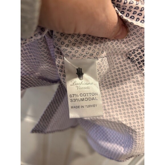 Luchiano Visconti Men's Medium Button Up Shirt‎ Lavender Blue Paisley Cotton - Picture 6 of 8